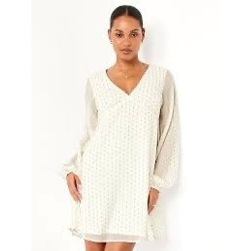 Old Navy Mini Dress Women Large Off-White Gold Metallic Holiday Bridal Boho Chic